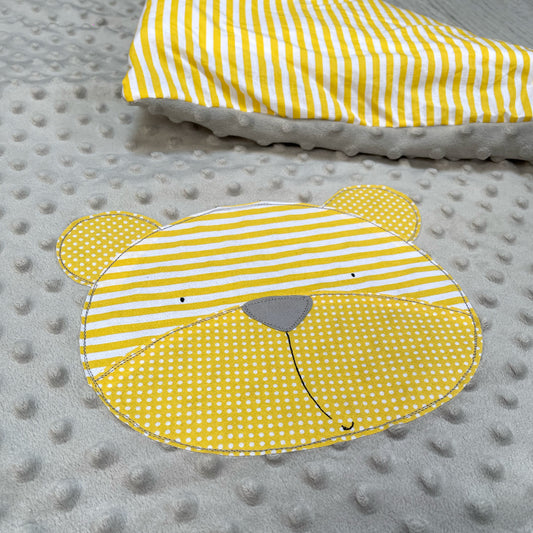 Trapuntino minky grigio con orso giallo