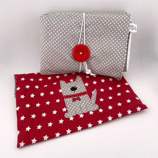 Set cagnolino rosso stelle e grigio
