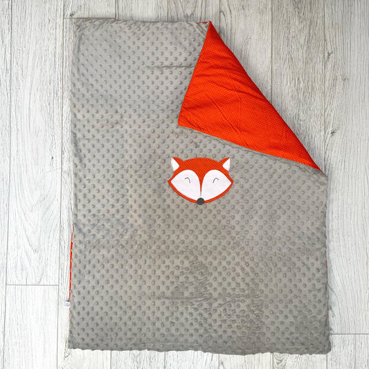 Trapuntino minky grigio e arancio con volpe